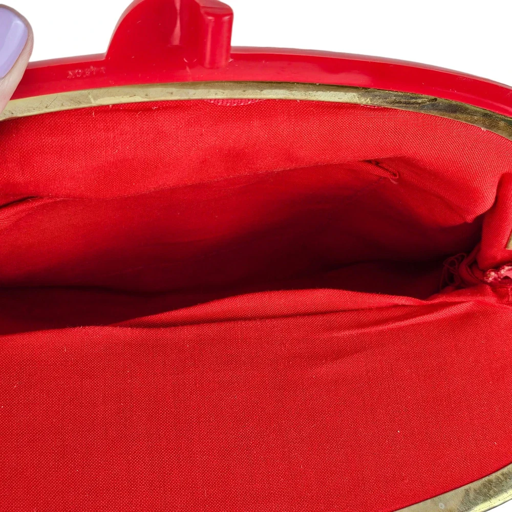Vintage 1980s red fabric clutch kiss lock purse bag